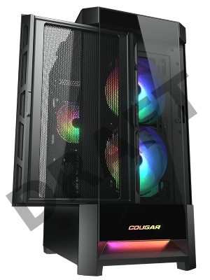 Корпус Cougar Duoface RGB, 2х140мм + 1x120mm ARGB Fan, ARGB Fan Hub, без БП, черный, ATX