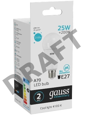 Светодиодная лампа GAUSS 73225 LED Elementary A67 25W E27 2100lm 4100K 1/10/50 0