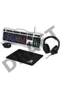 Комплект Оклик HS-HKM300G PIRATE (клавиатура, мышь, коврик для мыши, гарнитура) черный