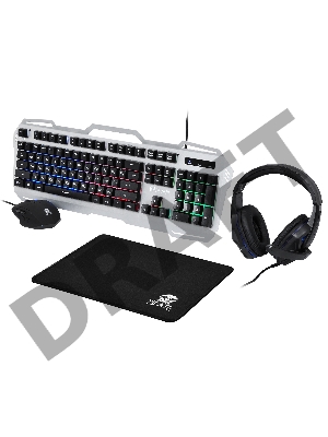 Комплект Оклик HS-HKM300G PIRATE (клавиатура, мышь, коврик для мыши, гарнитура) черный