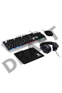 Комплект Оклик HS-HKM300G PIRATE (клавиатура, мышь, коврик для мыши, гарнитура) черный