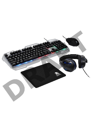 Комплект Оклик HS-HKM300G PIRATE (клавиатура, мышь, коврик для мыши, гарнитура) черный
