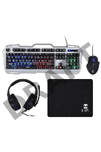 Комплект Оклик HS-HKM300G PIRATE (клавиатура, мышь, коврик для мыши, гарнитура) черный