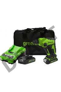 Перфоратор аккумуляторный бесщеточный GreenWorks GD24SDS1K2, 1,2 ДЖ, 24V, c АКБ 2Ач и ЗУ, в сумке (3803107UA)