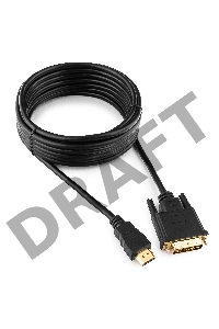 Кабель Кабель HDMI-DVI Gembird, 4.5м, 19M/19M, single link, черный, позол.разъемы, экран CC-HDMI-DVI-15