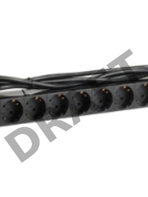 9 розеток DIN49440 (нем. cтанд.) 1U, шнур 2м вилка IEC 320 C14, алюминиевый профиль, черный PDU 9 розеток DIN49440 (нем. cтанд.) 1U, шнур 2м вилка IEC 320 C14, алюминиевый профиль, черный