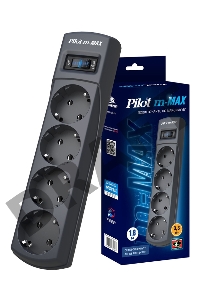 Сетевой фильтр ZIS (Pilot) m Max 4 розетки (евро с заземлением), 15А/3.3кВа, автомат, 1.8 м, серый графит Surge protector Pilot m Max 4 euro outlets, 15А/3.3кВа, 1.8m