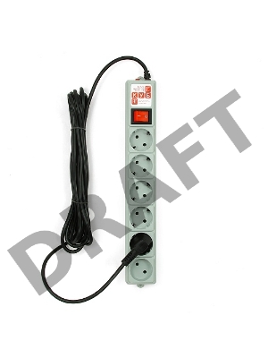 Фильтр-удлинитель Power Cube 5,0 м 6 розеток (серый) 10А/2,2кВт