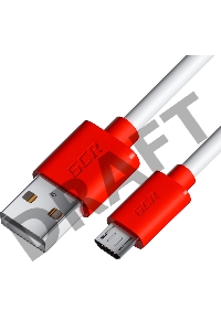 Кабель GCR 2.0m MicroUSB, белый, красные коннекторы, быстрая зарядка, 28/24 AWG, GCR-53217