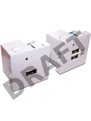 Модуль USB-зарядки, 2 порта, без шторки, 2.1A/5V, 45x45, белый Модуль USB-зарядки, 2 порта, без шторки, 2.1A/5V, 45x45, белый
