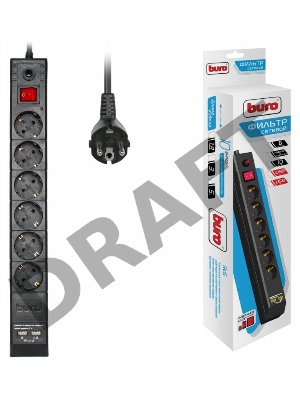 Сетевой фильтр BURO Сетевой фильтр, 6 розеток, 5 метров, (BU-SP5_USB_2A-B) черный {992320}