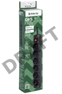 Сетевой фильтр Defender Фильтр DFS 151 1.8 m, 6 розеток, черный 99494