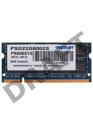 Модуль памяти Patriot SO-DIMM DDR2 2Gb 800MHz Patriot PSD22G8002S RTL PC2-6400 CL6 SO-DIMM 200-pin 1.8В