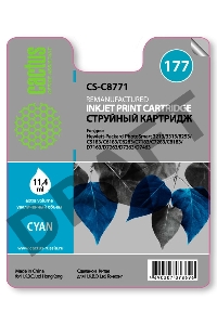 Картридж струйный Cactus CS-C8771 голубой для №177 HP PhotoSmart 3213/3313/8253/C5183/C6183 (11,4ml)