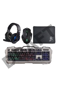 Комплект Оклик HS-HKM300G PIRATE (клавиатура, мышь, коврик для мыши, гарнитура) черный