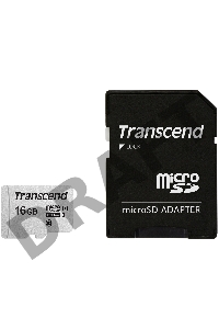 Флеш карта Micro SecureDigital 16Gb Transcend  TS16GUSD300S-A  {MicroSDHC Class 10 UHS-I, SD adapter}