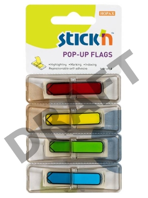 Закладки самокл. индексы пластиковые Hopax 26018 12x45мм 4цв.в упак. 30лист Z-сложение стрелки печатные блистер
