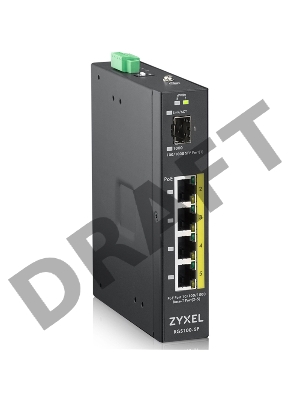 Коммутатор ZYXEL RGS100-5P, 5  Port unmanaged PoE Switch, 120 Watt PoE, DIN Rail, IP30, 12-58V DC