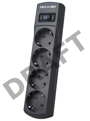 Сетевой фильтр ZIS Pilot m Max 4 розетки (евро с заземлением), 15А/3.3кВа, автомат, 5 м, черный Surge protector Pilot m Max 4 euro outlets, 15А/3.3кВа, 5m, black