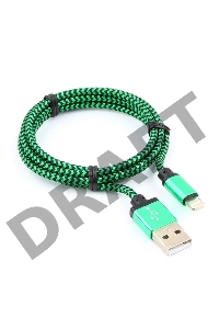 Кабель Gembird  USB 2.0 Cablexpert CC-ApUSB2gn1m, AM/Lightning 8P, 1м, нейлоновая оплетка, алюминиевые разъемы, зеленый, пакет