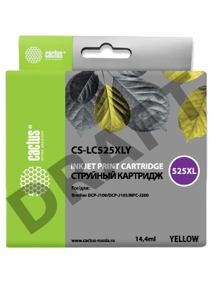 Картридж струйный Cactus CS-LC525XLY желтый для Brother DCP-J100/J105/J200 (14,4мл)
