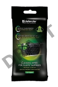 Чистящие салфетки Defender ECO для пластик.поверхностей, (не применять для ЖК- экранов!) /мягкая упаковка/ 20 шт /Россия
