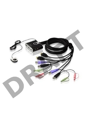 Переключатель KVM ATEN (CS692-AT) KVM+Audio,  1 user USB+HDMI =>  2 cpu USB+HDMI, со встр.шнурами USB+Audio 2x1.2м., 1920x1200, настол., исп.стандарт.