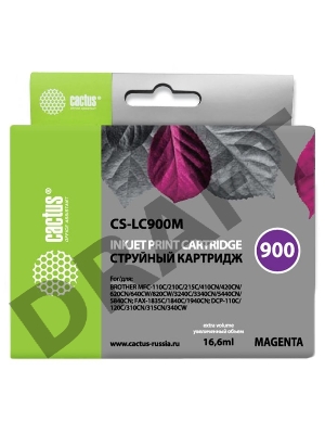 Картридж струйный Cactus CS-LC900M пурпурный для Brother DCP-110/115/120/MFC-210/215 (16,6ml) Картридж струйный Cactus CS-LC900M пурпурный для Brother DCP-110/115/120/MFC-210/215 (16,6ml)