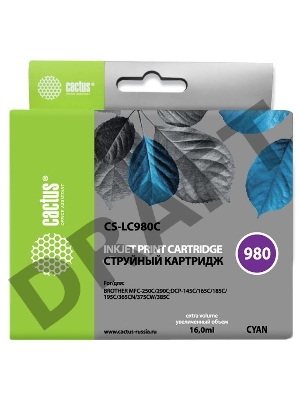 Картридж струйный Cactus CS-LC980C голубой для Brother DCP-145C/165C MFC-250C/290C (16ml)