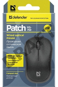 Мышь проводная  Defender Patch MS-759 черный,3 кнопки, 1000 dpi  52759
