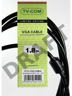 Кабель соединительный SVGA (15M/M) 1,8m 2 фильтра TV-COM <QCG120H-1.8M>