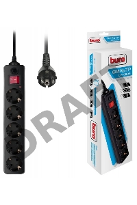 Сетевой фильтр BURO Сетевой фильтр, 5 розеток, 3 метра, (500SH-3-B), черный {992293}