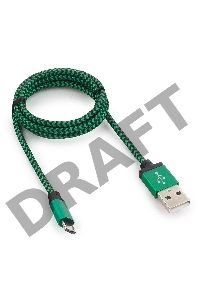 Кабель Gembird  USB 2.0 Cablexpert CC-mUSB2gn1m, AM/microBM 5P, 1м, нейлоновая оплетка, алюминиевые разъемы, зеленый, пакет