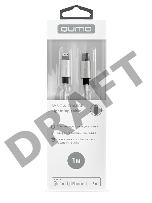 Кабель Qumo MFI, Type-С - Apple 8 pin, 1м, Type-C, 5В, 2,4А, 12W, нейлоновая оплетка, металлический коннектор, серебро Кабель Qumo MFI, Type-С - Apple 8 pin, 1м, Type-C, 5В, 2,4А, 12W, нейлоновая оплетка, металлический коннектор, серебро