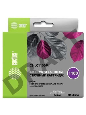 Картридж струйный Cactus CS-LC1100M пурпурный для Brother DCP-385c/6690cw; MFC-990/5890/5895 (16ml)