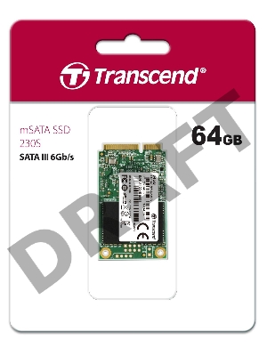 Накопитель SSD mSATA Transcend 64Gb MSA230S <TS64GMSA230S> (SATA3, up to 550/400Mbs, 3D TLC)