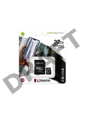 Флеш карта microSDHC 32GB  Class10 Kingston <SDCS2/32GB> Class10 UHS-I Canvas Select up to 100MB/s с адапт.