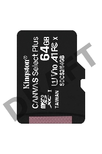 Флеш карта microSDHC 64GB microSDXC Class10 Kingston <SDCS2/64GBSP> Class10 UHS-I Canvas Select up to 100MB/s