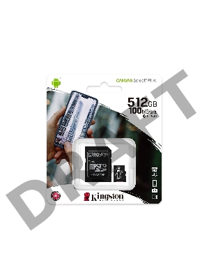 Флеш карта microSDHC 512GB microSDXC Class10 Kingston <SDCS2/512GB> UHS-I Canvas Select up to 100MB/s с адапт.