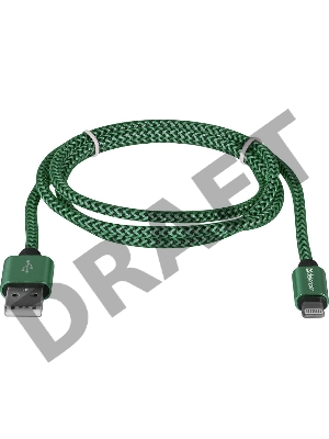 Кабель DEFENDER LIGHTNING TO USB2 1M GREEN ACH01-03T 87810
