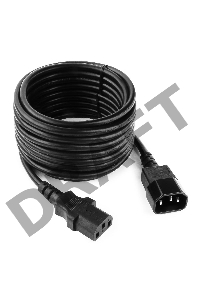 Кабель питания сист.блок-монитор Cablexpert PC-189-VDE-5M, 5м, C13-C14, VDE, 10А, Сечение провода: 0,75 мм2, черный, с заземлением