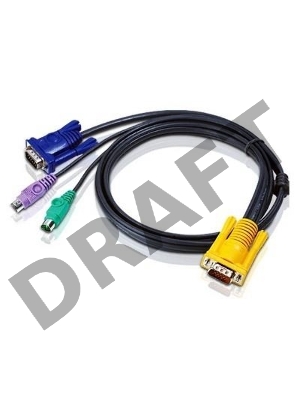 Кабель ATEN KVM Cable 2L-5203P Кабель для KVM: 2*PS/2(m)+DB15(m) (PC) -на- SPHD15(m) (KVM), 3м