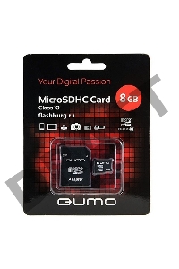 Флэш карта Micro SecureDigital 8Gb QUMO QM8GMICSDHC10 {MicroSDHC Class 10, SD adapter}