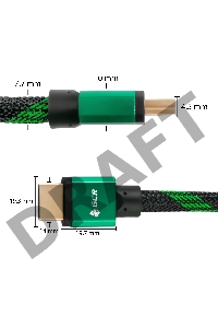Greenconnect Кабель 3.0m HDMI версия 2.0, HDR 4:2:2, Ultra HD, 4K 60 fps 60Hz/5K*30Hz, 3D, AUDIO, 18.0 Гбит/с, 28/28 AWG, OD7.3mm, тройной экран, BICOLOR нейлон, AL корпус зеленый, GCR-51487 Greenconnect Кабель 3.0m HDMI версия 2.0, HDR 4:2:2, Ultra HD, 4