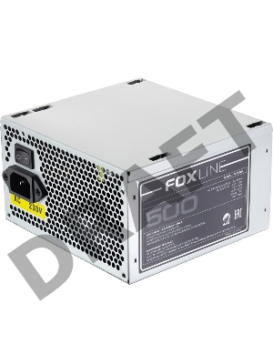 Блок питания 500Вт Power Supply Foxline, 500W, ATX, NOPFC, 120FAN, 3xSATA, 2xPATA, 1xFDD, 1xPCI-E, 24+4