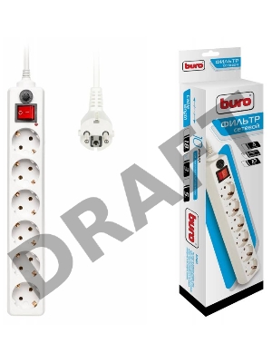 Сетевой фильтр BURO Сетевой фильтр, 6 розеток, 3 метра, (600SH-3-W), белый {992266}