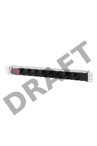 Блок розеток Rem-10 без шнура с выкл., 8 Sсhuko, вход IEC 60320 C14, 10A, алюм., 19