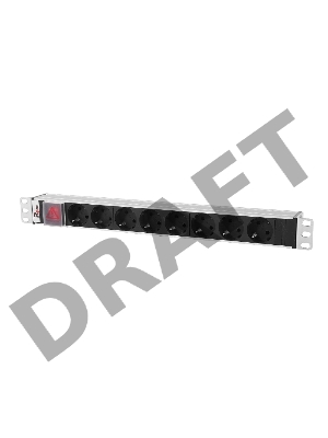 Блок розеток Rem-10 без шнура с выкл., 8 Sсhuko, вход IEC 60320 C14, 10A, алюм., 19