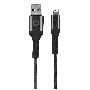 Кабель Qumo, MFI С48, USB-Apple 8 pin, 1м, 5В, 2,4A, 12Вт, опл. нейлон, кон металл, усиление у коннектора, черный