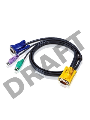 Кабель ATEN KVM Cable 2L-5206P -Кабель для KVM: 2*PS/2(m)+DB15(m) (PC) -на- SPHD15(m) (KVM), 6м
